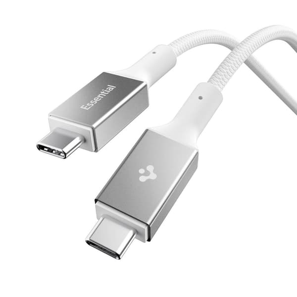 Spigen Essential USB C til USB C 100W stofkabel, hvid EB10015CC