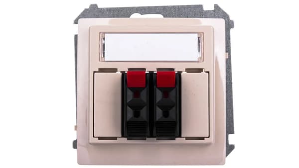 Simon Basic Dobbelt højttalerstik med beskrivende felt beige BMGL3.01/12