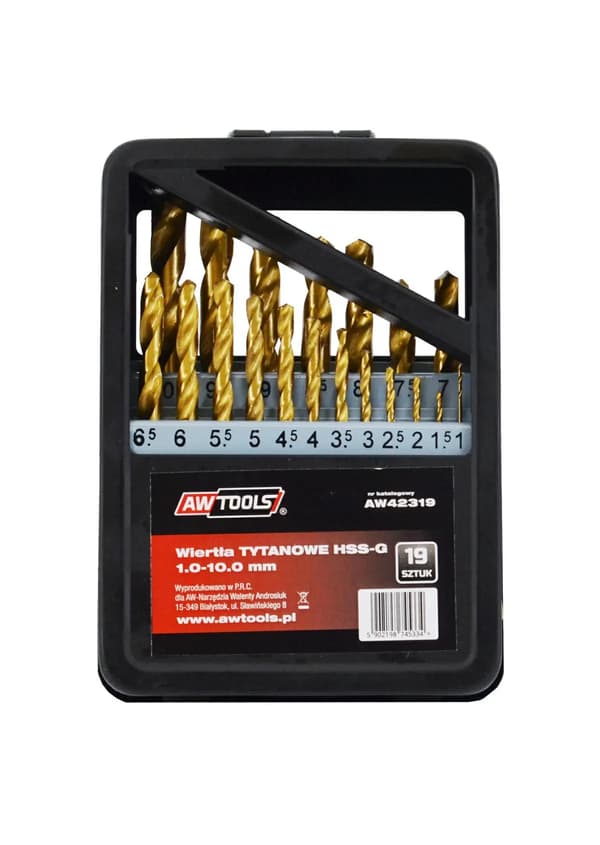 AWTOOLS METAL BOREBIT HSS-G TITANIUM SÆT 19 stk/1,0-10,0mm/