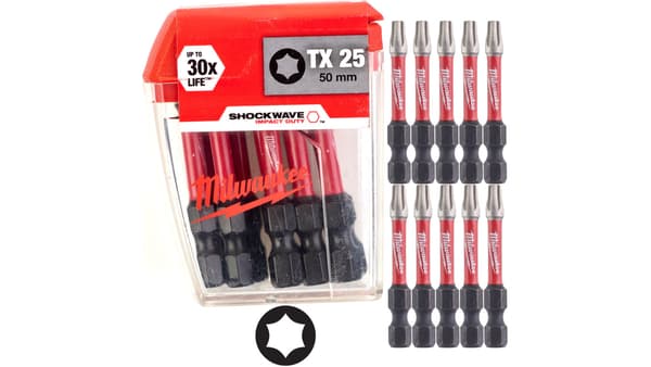 Iskukärjet TORX TX25 50mm 1/4 SHOCKWAVE 10kpl MILWAUKEE