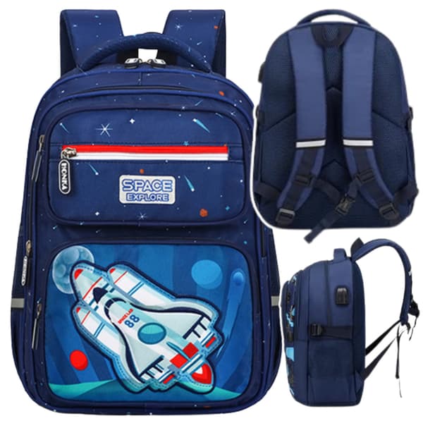 Skolryggsäck för barn Bröstrem Marinblå Raket Rymd 20L 41cm