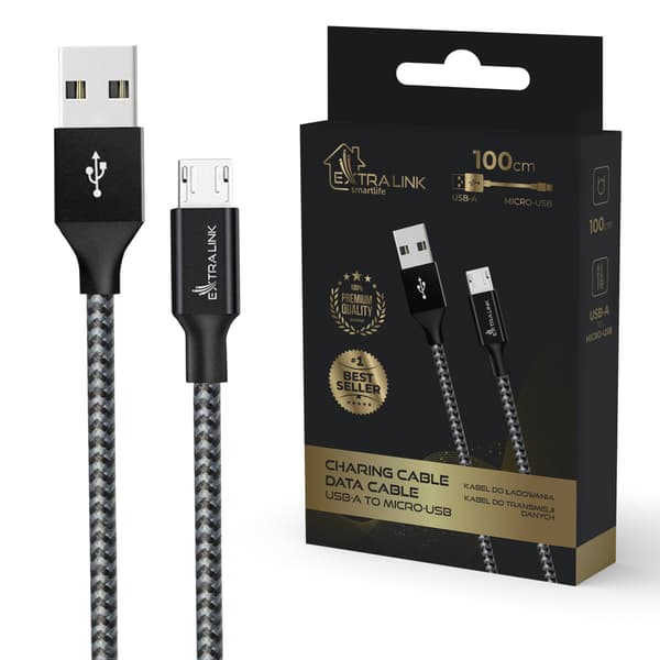 Extralink Smart Life 15W, USB-A - microUSB, 100cm, PVC, 5V 2.4A, svart