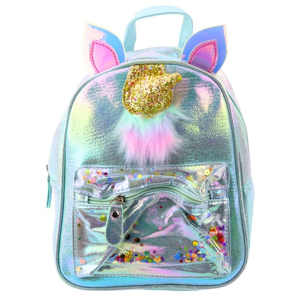 Barnryggsäck med enhörningshorn, rörlig konfetti, blå 25cm 4.5L