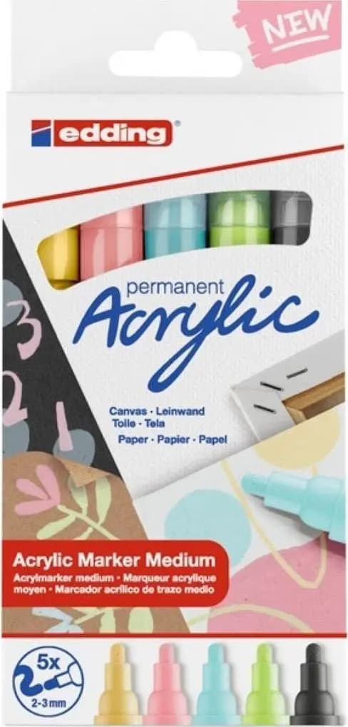 Akrylmarker pastel 2-3 mm 5 farver