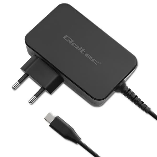 Qoltec GaN POWER PRO Batterioplader | 1xUSB-C | 90W | 5-20V | 3-4.5A | Sort