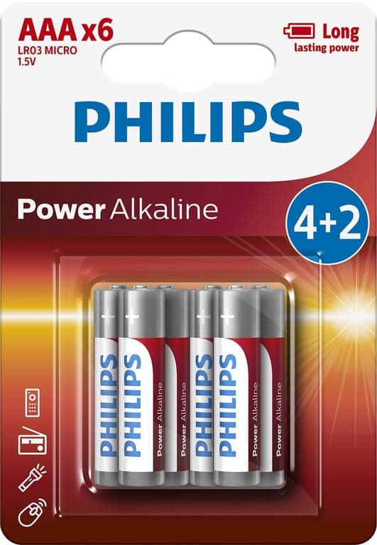 PHILIPS LR03 Power Alkaline -paristo, 6 kpl, hinta per pakkaus