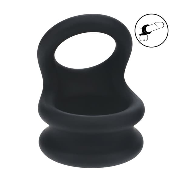 Bred Dobbelt O Silikone Cockring - L - Sort