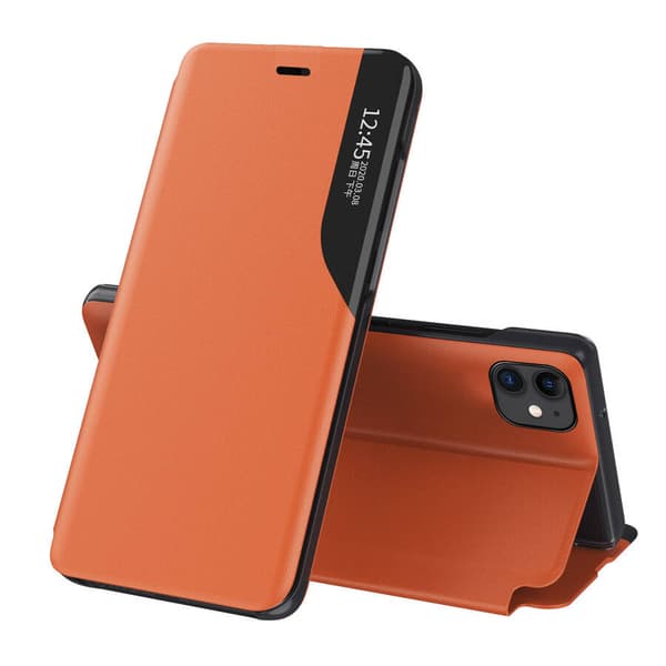 Eco Leather View Case bokfodral skyddsfodral med uppfällbart lock iPhone 13 Pro Max orange