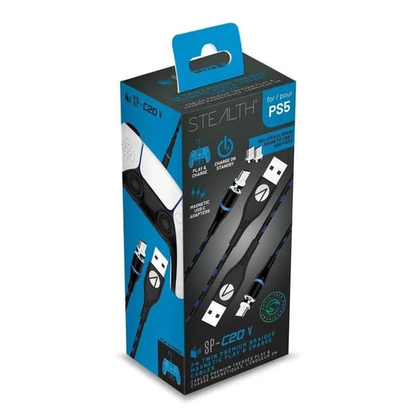 STEALTH TWIN MAGNETIC PLAY & CHARGE 2 X 3m PS5-KABEL
