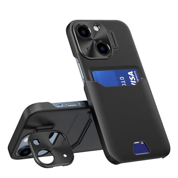 Læder Stand Etui til iPhone 14 Cover Kortpung med Stander sort