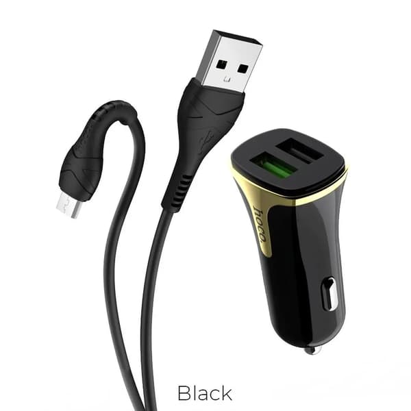 HOCO biloplader 2 x USB QC3.0 + Micro kabel Z31 sort