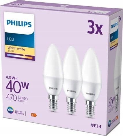 Philips LED pære Kerte 4,9W/827 (40W)