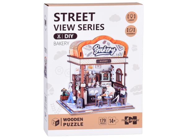 Træ 3D PUZZLE Bageri bygningsserie 179 elementer belysning ZA6013