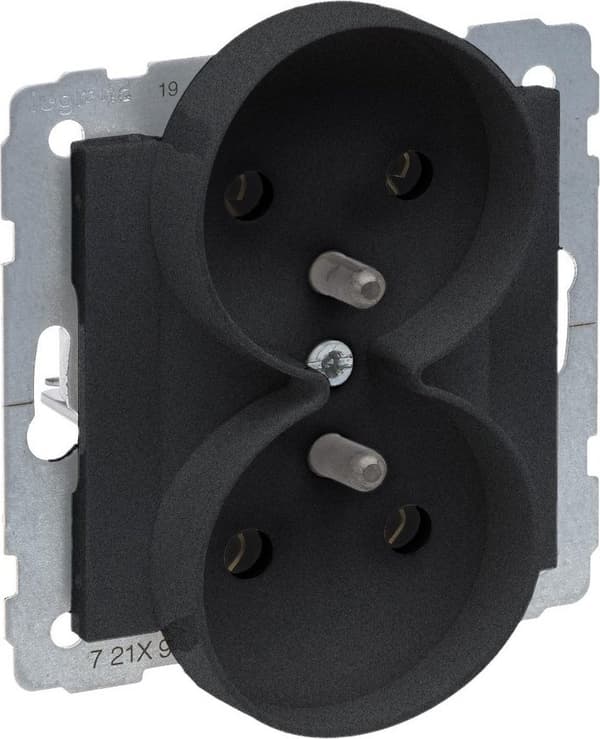 SUNO 2x2P+ Dobbeltstik med sorte 16A 250V skrueterminaler 721491