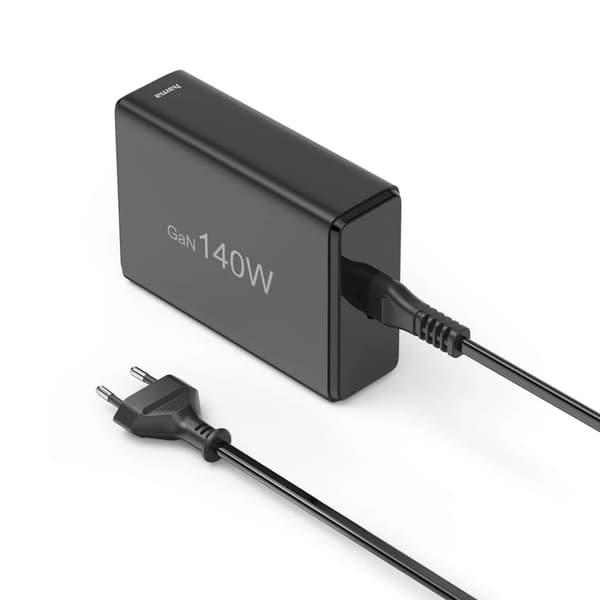 Hama GaN 140W PD/QC 3x USB-C, 2x USB-A sort