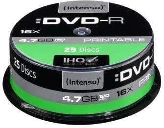 1x25 Intenso DVD-R 4,7GB 16x Hastighed Cakebox printbar