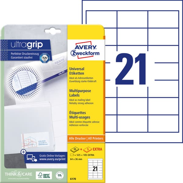 Avery Zweckform Quick Peel Etiketter 64x36 (6170)