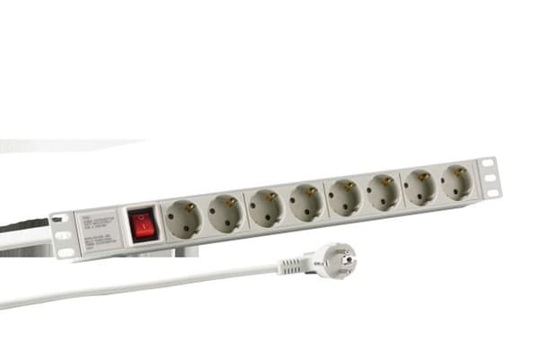 EFB 19\" 1HE Stikdåse 8xCEE 7/3 med stik, aluminium, grå