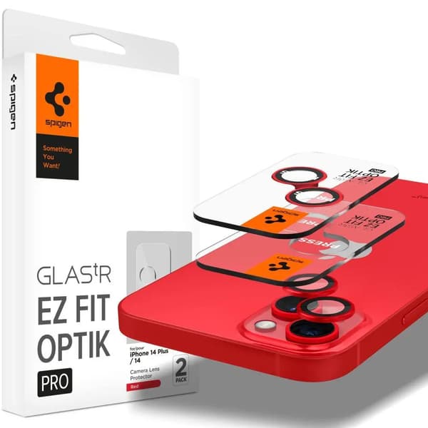 Spigen Glas.tR EZ Fit Optik Kamerabeskyttelse til iPhone 14 / 14 Plus – Rød 2 stk.
