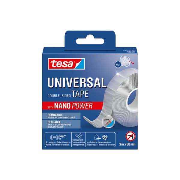 Dubbelhäftande tejp Tesa Universal, tvåsidig, 3 m