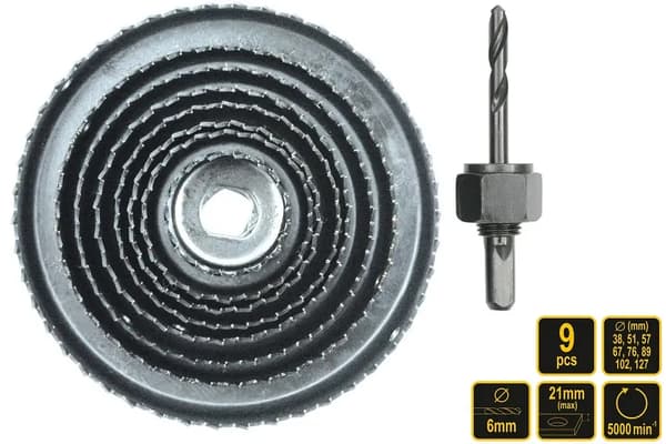 VOREL TRÄHÅLSÅG 9 delar 38-127mm 22572