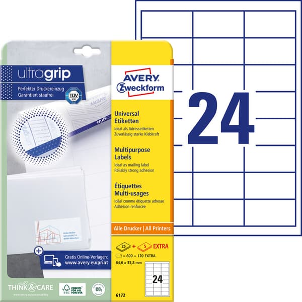 Avery Zweckform Quick Peel -etiketit 64,6x33,8 (6172)