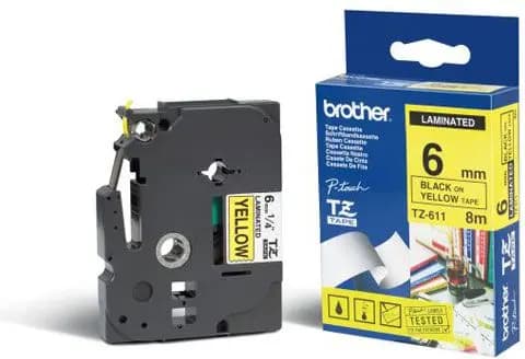 Brother tejp TZ-611 (svart på gul)