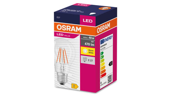 Ledvance LED-lamppu E27 4W/827 E27 VALUE CL A FIL 40 himmentämätön 4W/827 4058075439856