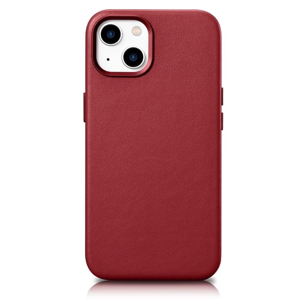 iCarer etui i ægte læder til iPhone 14 Plus rød (kompatibel med MagSafe)
