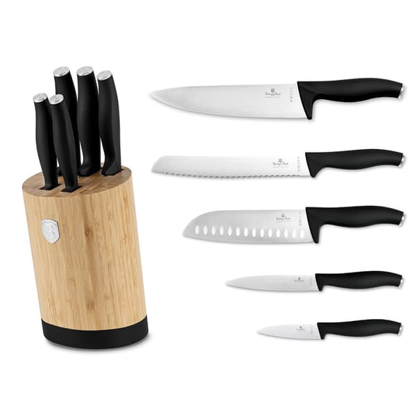 KNIVSÆT BERLINGER HAUS BH-2753 MAT SORT I BAMBUSBLOK