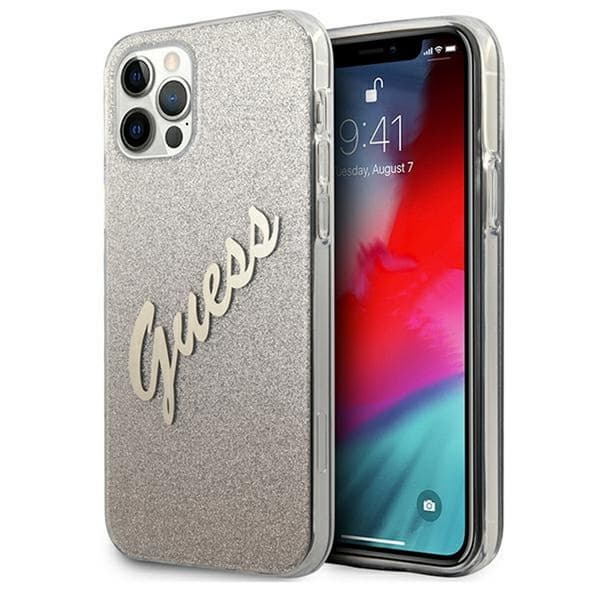 Guess GUHCP12LPCUGLSGO iPhone 12 Pro Max 6,7\" Guld/Guld Hardcase Glitter Gradient Script