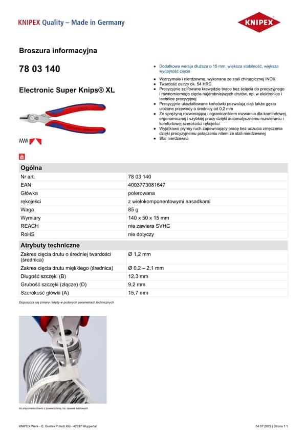 KNIPEX Electronic Super Knips XL kiillotettu 140 mm