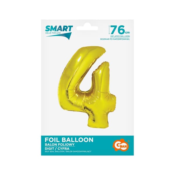 Smart folieballon, Nummer 4, guld, 76 cm