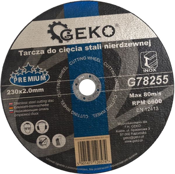 Kapskiva för rostfritt stål GEKO PREMIUM 230x2.0 (25/100)