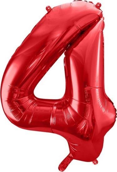 Folieballon Nummer “4”, 86cm, rød