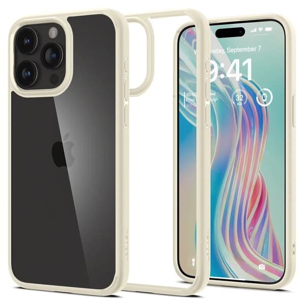 Spigen Crystal Hybrid-fodral för iPhone 15 Pro Max – transparent och beige