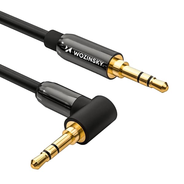 Wozinsky AUX-kabel, vinklet (han-han), mini-jackkabel, 2 m, sort