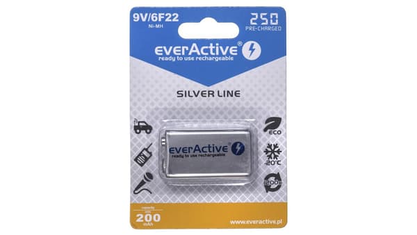 Genopladeligt batteri 6F22/9V EverActive Silver Line 250 mAh 1 stk.