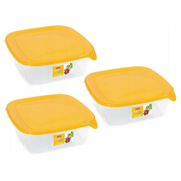 CURVER SÆT AF FIRKANTEDE BEHOLDERE FRESH&GO 3X0,8L /GUL/ TRANSPARENT
