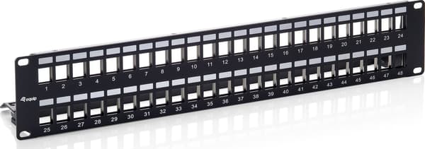 Equip patchpanel 48x Cat6A 19\" FTP 1HE keystone montering sort