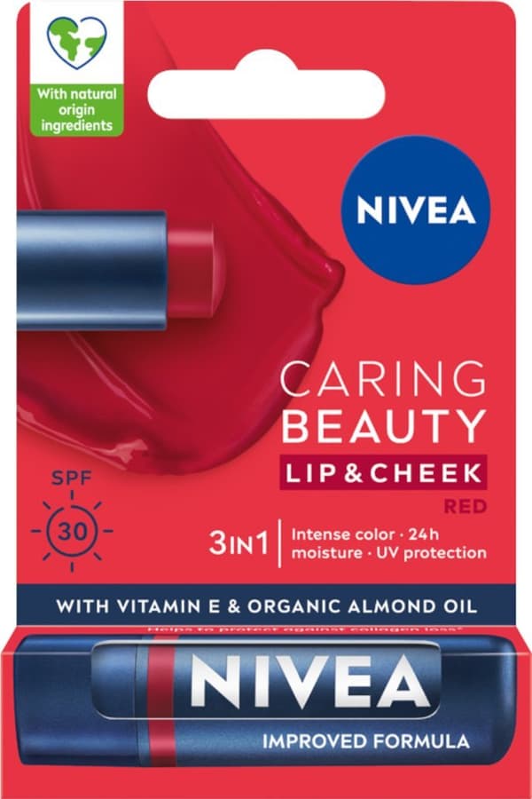 Nivea_caring Beauty 3in1 vårdande läppstift Röd 4.8g