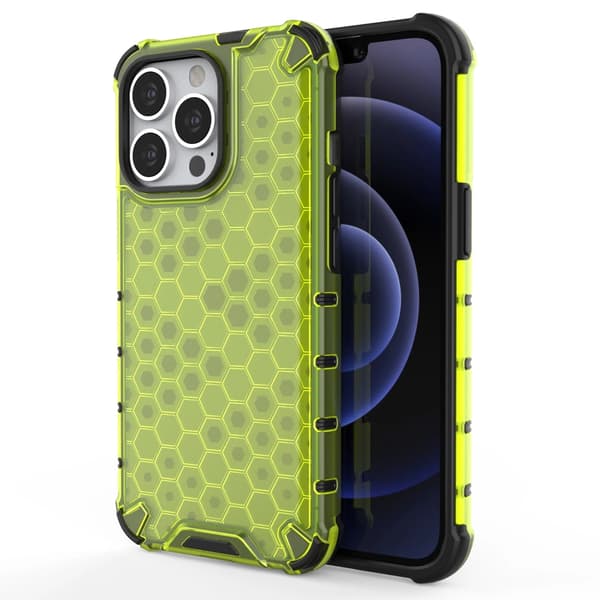 Honeycomb mobilskal skyddsfodral med TPU-ram för iPhone 13 Pro grön