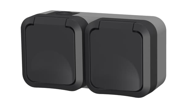 Pinta-asennettava kaksoispistorasia maadoituksella Aqua Pro IP55 harmaa/60325