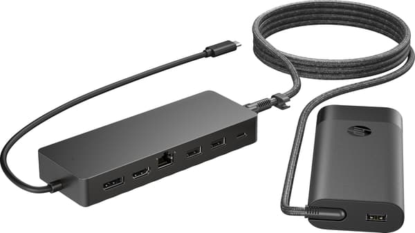 HP Universal USB-C Hub og bærbar opladerkombination
