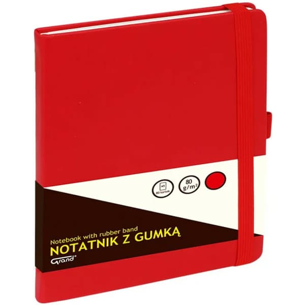 Notesblok A5/80K gitter med viskelæder sort GRAND