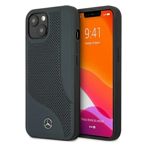 Mercedes Læder-Perforeret-Område-Etui til iPhone 13 mini – Marineblå