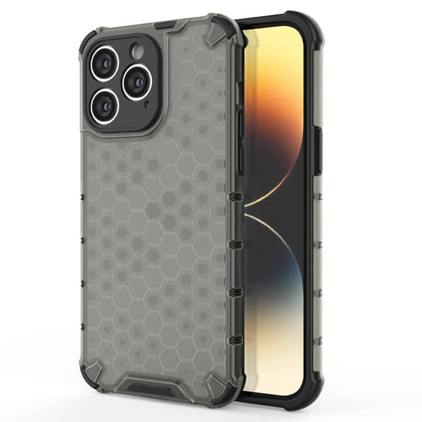 Honeycomb-fodral för iPhone 14 Pro Max pansarhybridfodral svart