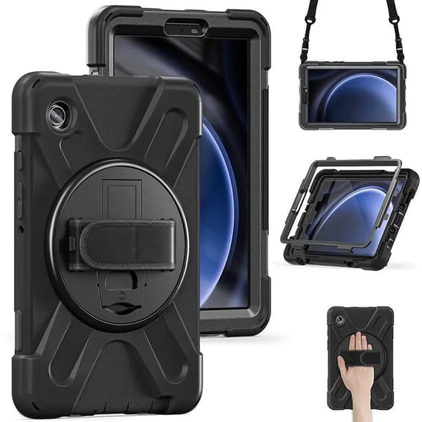 eSTUFF Galaxy Tab A9 AUSTIN Defender ilman sisäänrakennettua näytönsuojaa. Musta