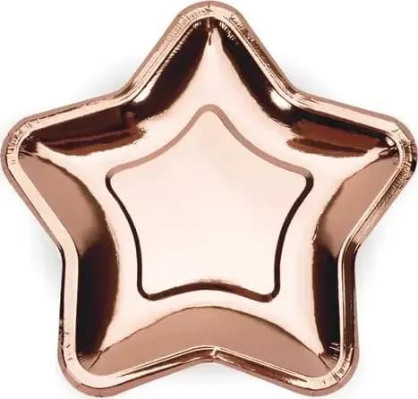 PartyDeco Tallrikar rosa stjärnor guld 18cm 6st