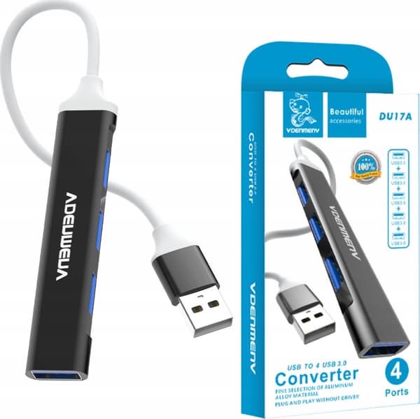 USB HUB Vega USB HUB 4XUSB DENMEN SORT ALUMINIUM DU17>